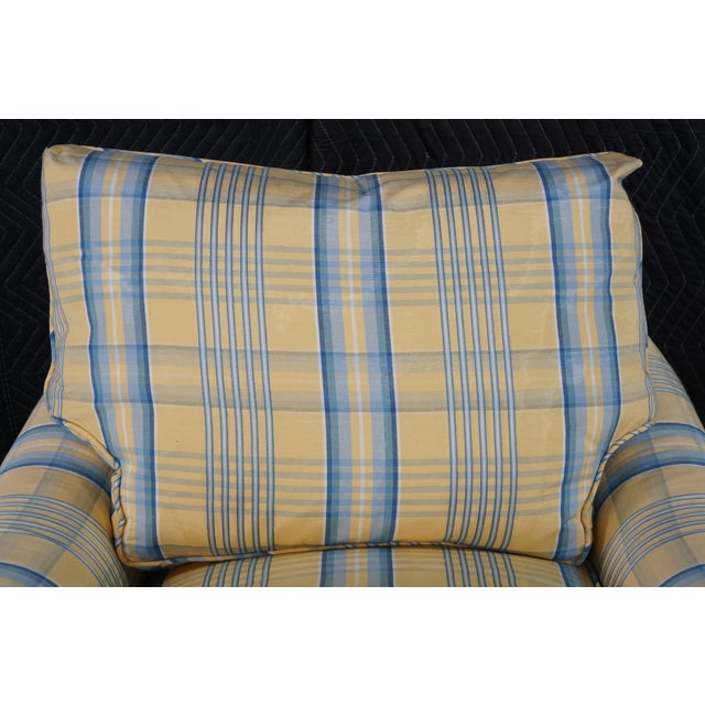 Late 20th Century Vintage Swaim Yellow & Blue Plaid Down Filled Library Club Skirted Arm Chair For Sale - Image 5 of 18