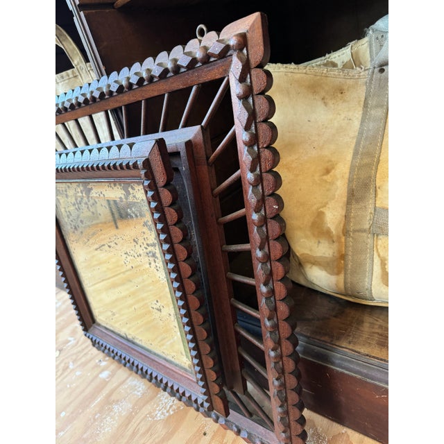 Antique 19th Century Tramp Art Large Wooden Mirror, 1800s For Sale In Los Angeles - Image 6 of 12