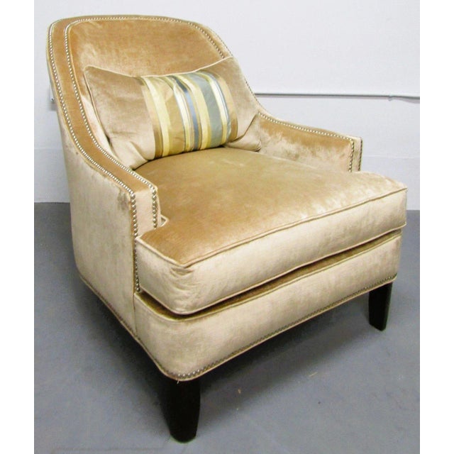 1970s Pair of Century Furniture Velvet Upholstered Nail Head Lounge Chairs and Pillows For Sale - Image 5 of 18