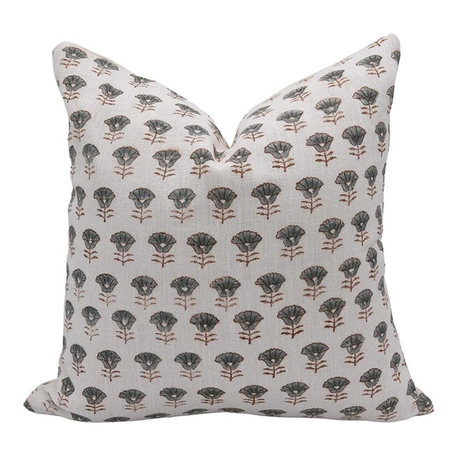 Fabdivine Indian Block Print Cushion Cover 16x16 Inch Off-White Linen-Kohinoor For Sale