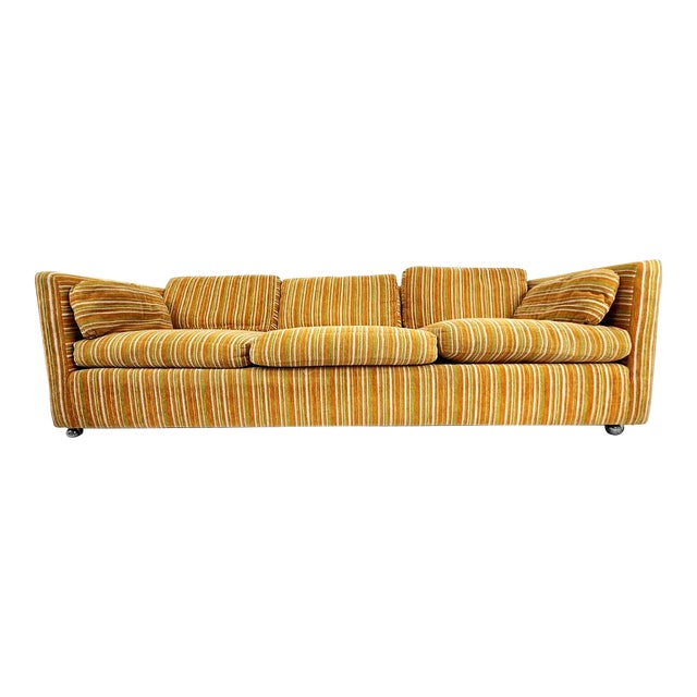 1970s Mid Century Vintage Original Soft Striped Tuxedo Couch