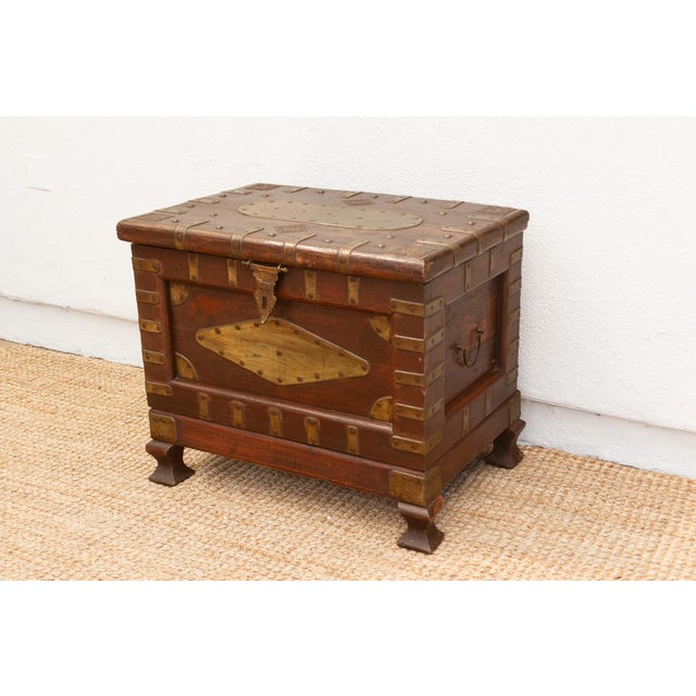 Vintage Teak & Brass Captian's Chest For Sale - Image 4 of 11