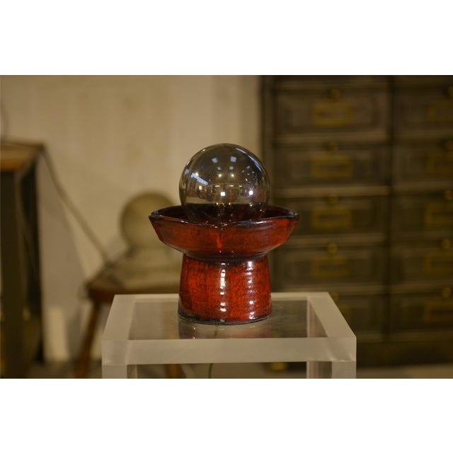 Red Ceramic Table Lamp by Guillerme and Chambron, 1980s For Sale - Image 6 of 9
