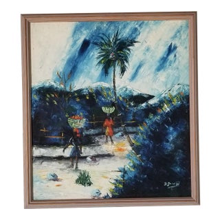 1970s Tropical Caribbean Landscape Painting, Framed For Sale