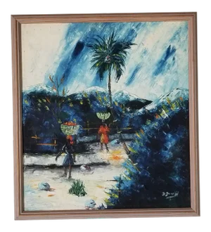 1970s Tropical Caribbean Landscape Painting, Framed