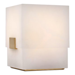 Kelly Wearstler by Visual Comfort Signature Covet 6" Rechargeable Accent Lamp in Alabaster and Antique-Burnished Brass For Sale