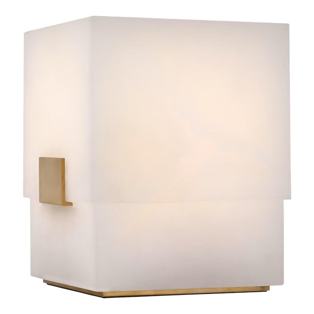 Kelly Wearstler by Visual Comfort Signature Covet 6" Rechargeable Accent Lamp in Alabaster and Antique-Burnished Brass For Sale