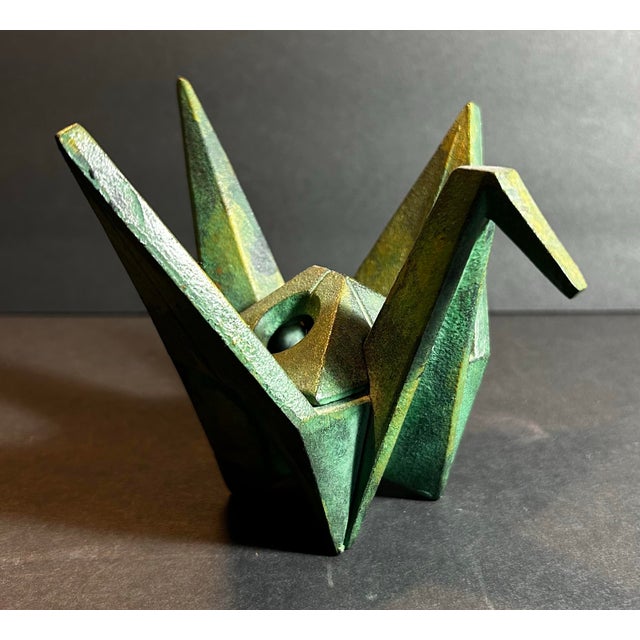 Vintage cast iron Japanese origami crane incense censor. Lid in center for incense. Beautiful green patina. Great quality...
