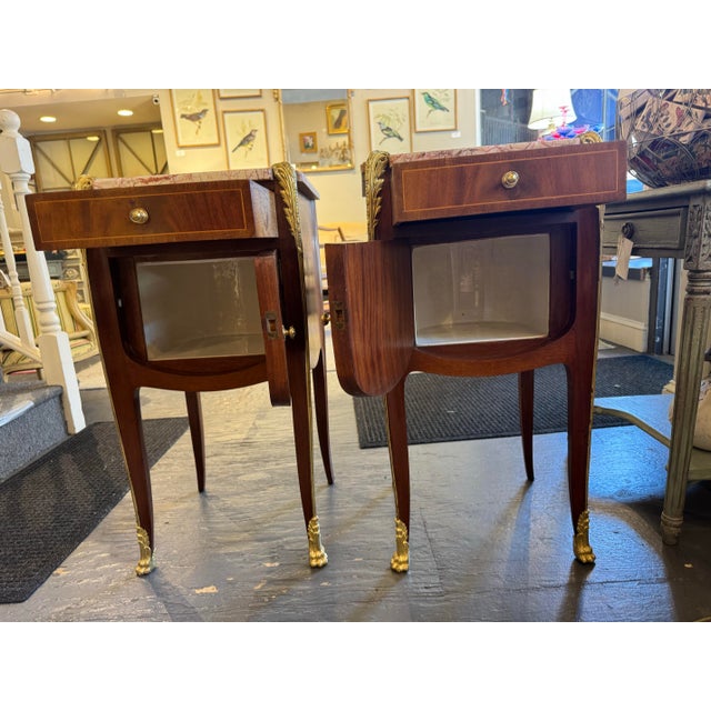 19th Century French Burled Walnut Marble Top Side Tables For Sale - Image 4 of 8
