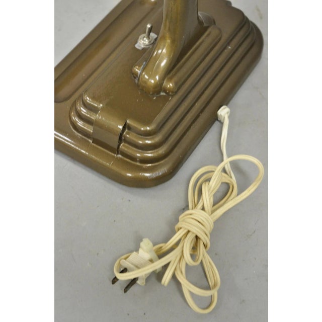 Vintage Mid Century Modern Art Deco Metal Bronze Finish Bankers Table Desk Lamp For Sale - Image 10 of 12