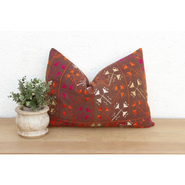 This 16x24 inch lumbar pillow is a breathtaking example of Antique Indian Folk Art, handcrafted from a salvaged Punjabi...