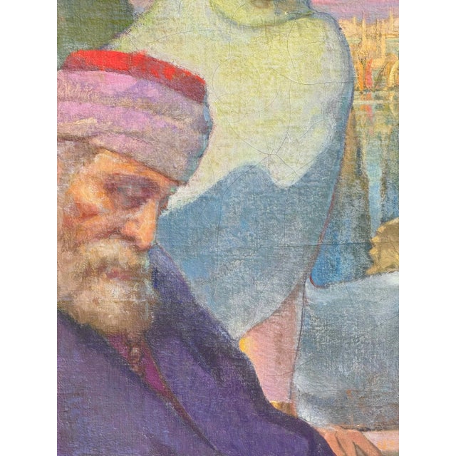 Paint Antique French Oil Painting : 1920’s “Orientale” With Rich, Colorful Texture For Sale - Image 7 of 12