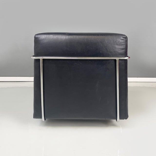 1980s Italian Modern Square Lounge Chair in Black Leather and Metal, 1980s For Sale - Image 5 of 14
