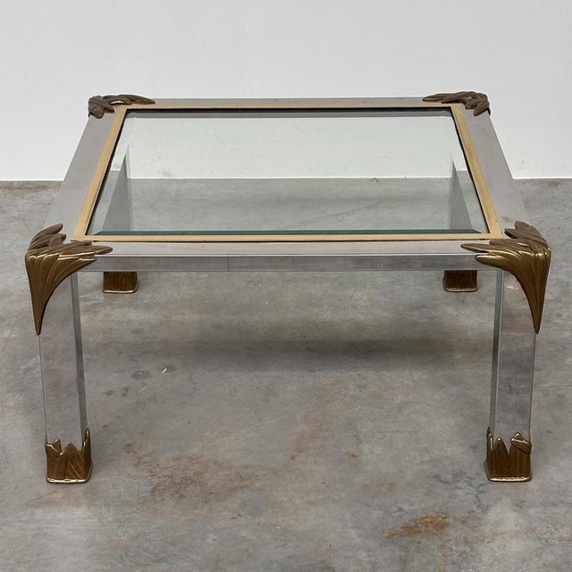 Silver Vintage Chrome and Brass Coffee Table with Sculptural Leaf Details, 1970s For Sale - Image 8 of 13