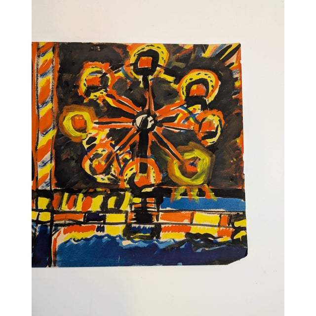 Abstract Vintage Expressionist Coney Island Wonder Wheel Painting, Acrylic on Paper For Sale - Image 3 of 4