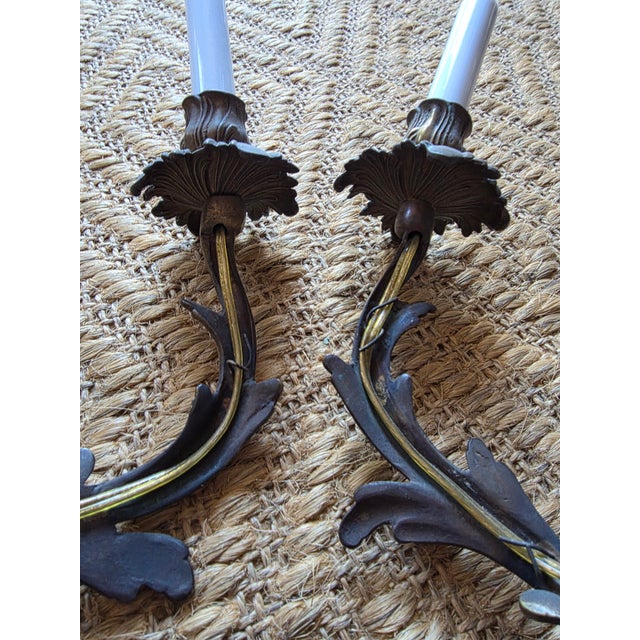 Classic French Two light wall sconces...originally not electrified. Nice natural Patina.