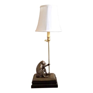 Vintage Bronze Monkey Table Lamp With Shade For Sale
