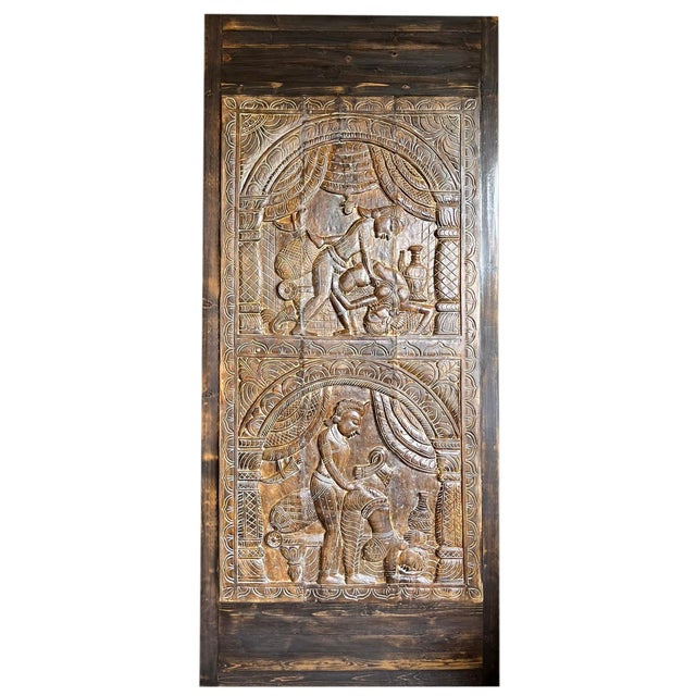 Farmhouse 1920s Kamasutra Hand-Carved Vintage Barn Door Panel For Sale - Image 3 of 9
