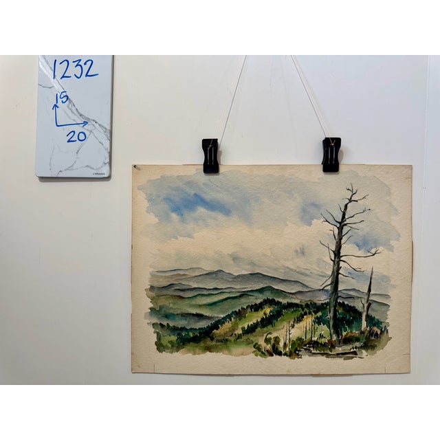 Paper Henry Emil Salloch Original Watercolor on Paper Mountain Valley Overlook, 1950. For Sale - Image 7 of 7