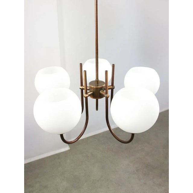 Vintage Italian Brass and Opaline Chandelier in Copper Color, 1970s For Sale - Image 11 of 12