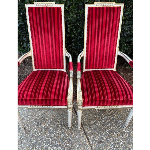 Mid 20th Century Florentine French Style High Back Whitewash Gold Accent Chairs, a Pair For Sale - Image 9 of 10