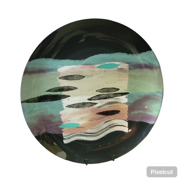 Modern 80s Post Modern Glass Ceramic 25" Decorative Plate For Sale - Image 3 of 3
