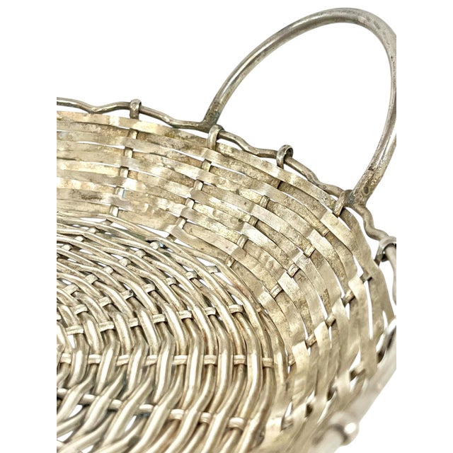Silver Vintage French Provincial Woven Silver Plate Basket Tray With Handles Style After Christofle For Sale - Image 8 of 12
