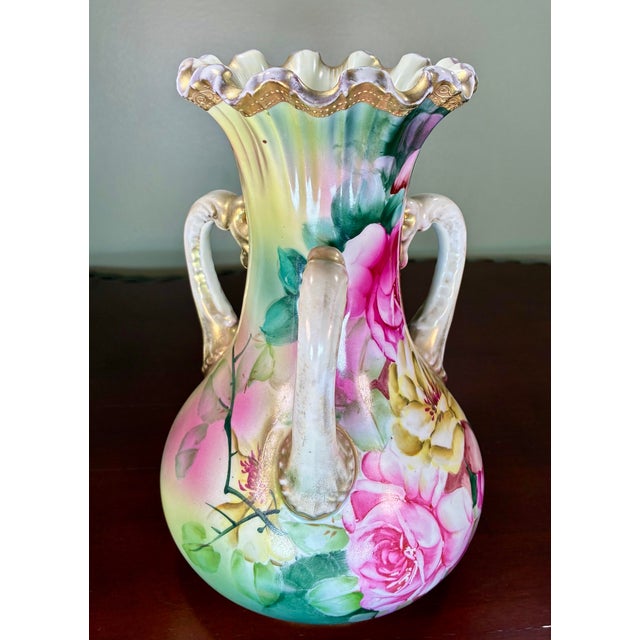 Antique Three Handled Nippon Ruffled Porcelain Vase For Sale In Orlando - Image 6 of 8