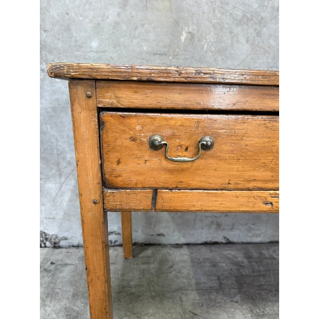 19th C French Draper’s Table Fruitwood Pine 4 Drawer Primitive 90” For Sale - Image 9 of 14