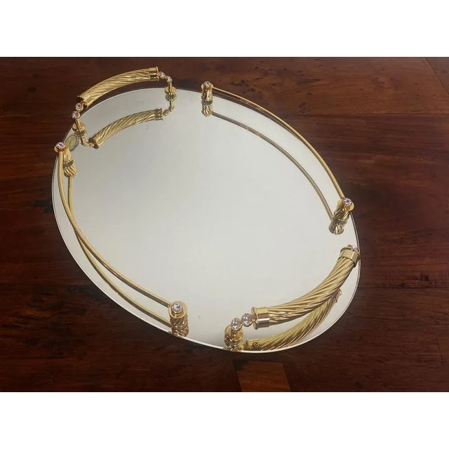 Italian 24-Karat Gold Plated and Brass Tray with Mirror, 1980s For Sale - Image 10 of 11