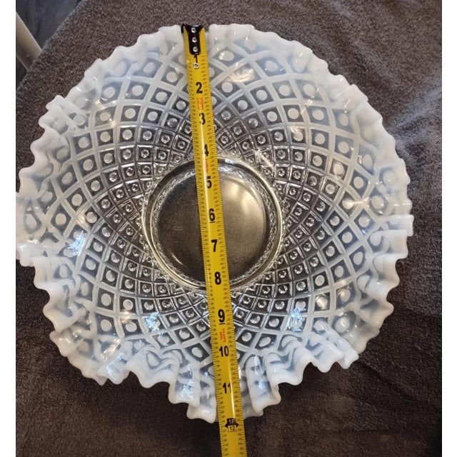Fenton French Opalescent Hobnail Fluted Rim, Ruffled Edge Large Centerpiece Bowl. Nice Deep Size, wide Opalescent Rim with...