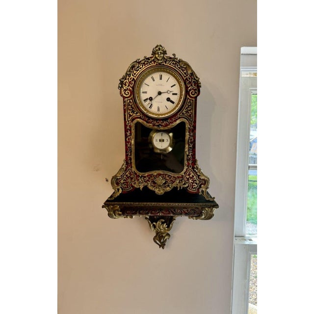Metal Antique French Boulle Bracket Clock with Original Bracket, 1860 For Sale - Image 7 of 8