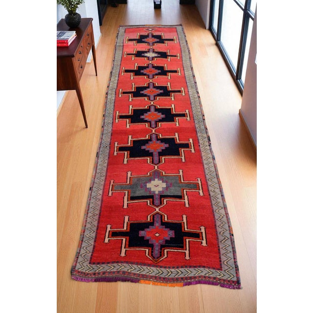 Hollywood Regency Hand-Knotted Turkish Rug Low Pile Tribal Runner Rug - 3' X 13' For Sale - Image 3 of 12