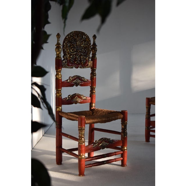Mid-Century Modern Spanish Colonial Thrones Chairs, 1920s, Set of 4 For Sale - Image 3 of 5
