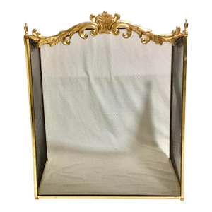 Vintage French Style Brass and Mesh Fireplace Screen
