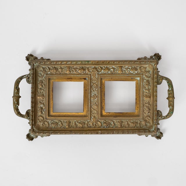 Antique French Double Inkwell Desk Set With Original Glass Inserts For Sale - Image 4 of 11