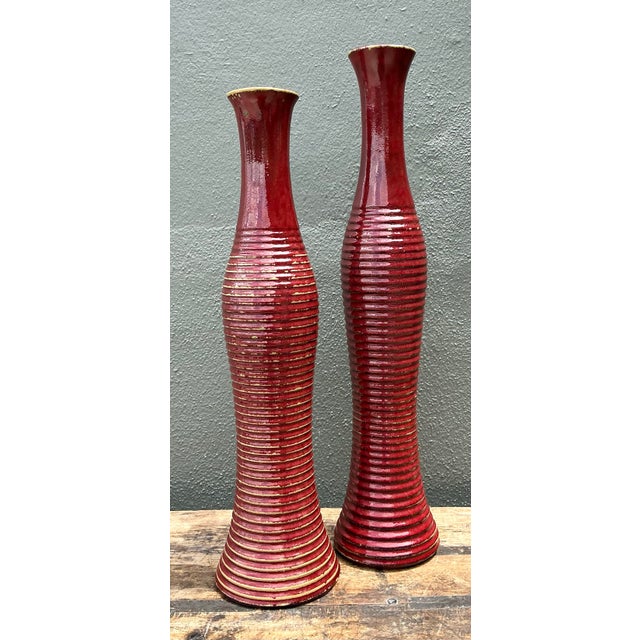 Vintage Pair of Ribbed Tall Vases For Sale - Image 12 of 12