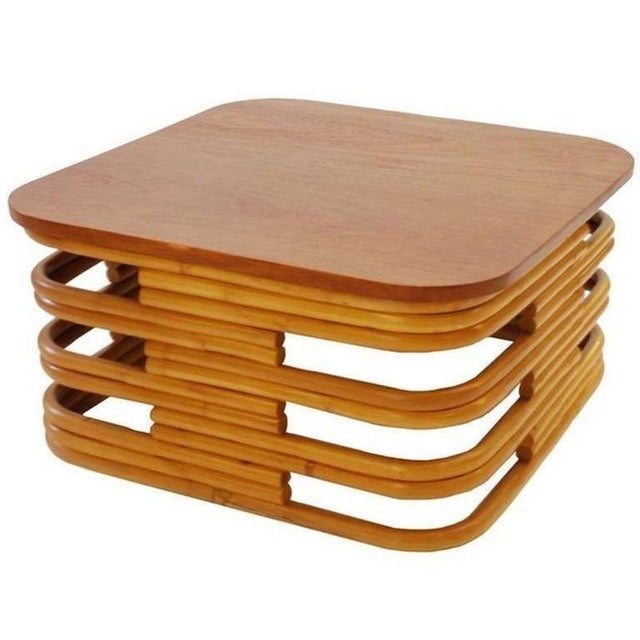 Restored Six-Strand Square Pretzel Frankl Rattan & Mahogany Living Room Set For Sale - Image 9 of 10