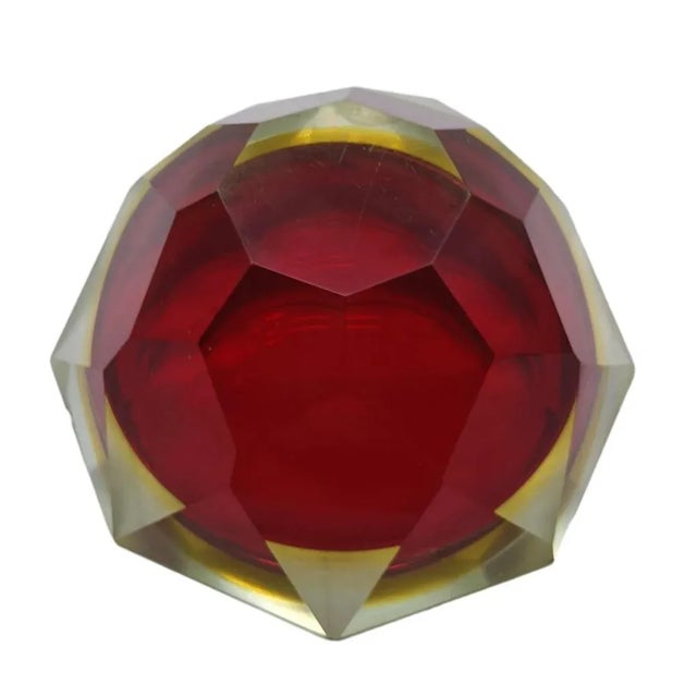 Vintage Italian Red and Yellow Faceted Glass Diamond Bowl by Flavio Poli, 1960s For Sale - Image 7 of 8