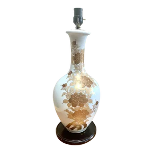 Vintage Japanese Kutani Gilt Floral Ceramic Vase on Wooden Stand