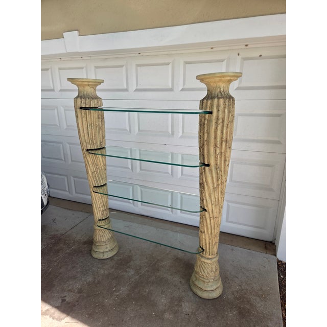 Glass Late 20th Century Neoclassical Revival Faux Stone 4-Tier Column Shelves For Sale - Image 7 of 11