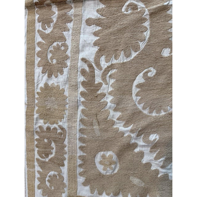 Bohemian Neutral Tan Suzani From Tashkent 4'6'' X 4'10'' For Sale - Image 10 of 11