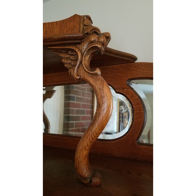 1920s Victorian Golden Tiger Oak Curio Curved 3 Bow Front For Sale - Image 11 of 18