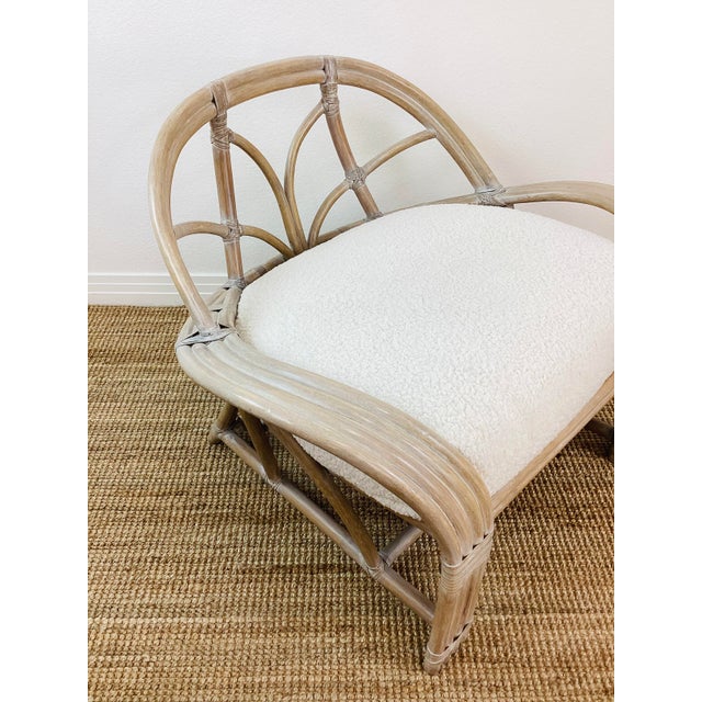 Vintage Pair of McGuire Bent Rattan & Faux Shearling Oversized Upholstered Lounge Chairs For Sale - Image 10 of 12