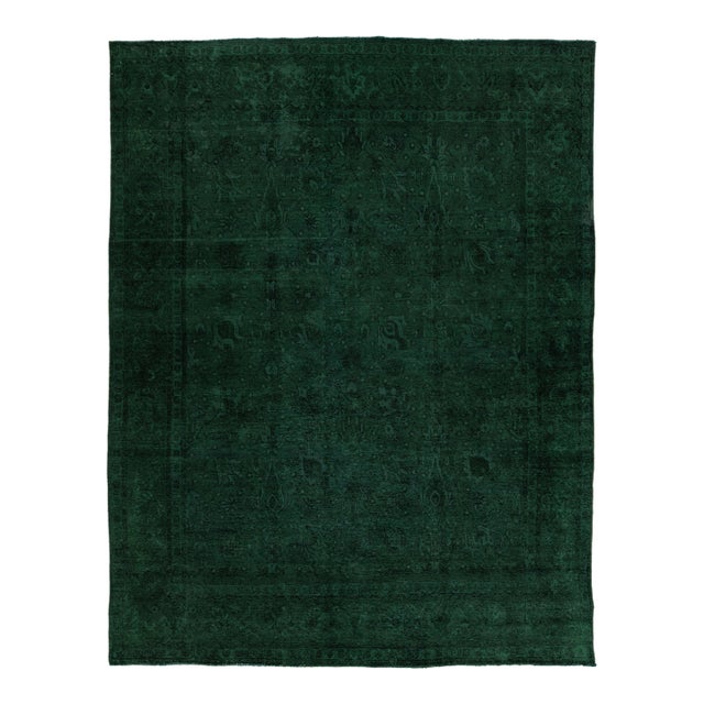 10 X 13 Green Overdyed Persian Wool Rug With Floral Design For Sale