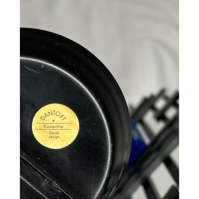 Large Brutalist Danish Wall Candleholder in Wrought Iron and Blue Glass from Dantoft, 1960s For Sale - Image 4 of 5