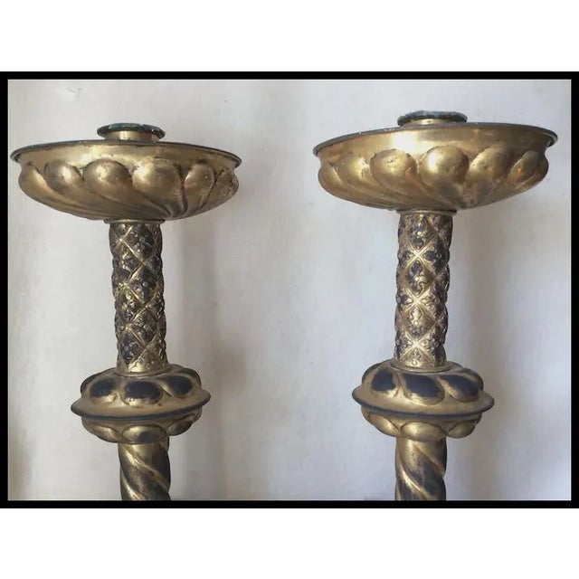Pair Antique 19thC Victorian, Gothic Candlesticks Lions Dore Bronze For Sale - Image 6 of 12