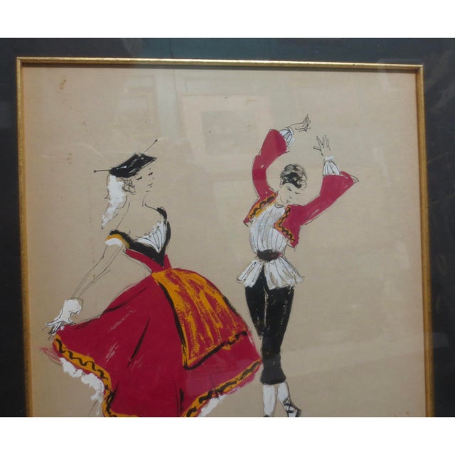 Framed sketch of the male and female costumes for the ballet Fantastic. Date: December 22, 1957. Beautifully drawn and...