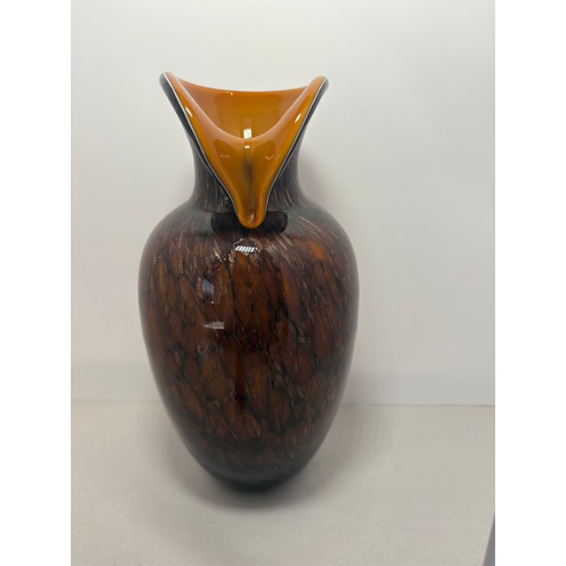Glass Studio Blown Art Glass Vase Sommerso Style Amber and Onyx Sculptural Form For Sale - Image 7 of 10