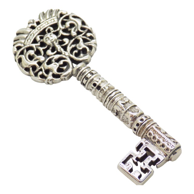 Vintage Italian Handmade Genuine Sterling Silver 925 Real Life Size Decorative Key, 1980s For Sale